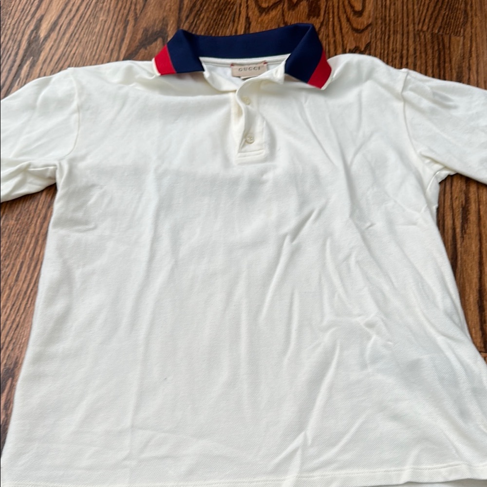 Gucci kids Ivory Polo with Tricolor Collar